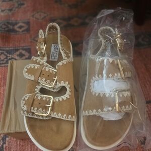 Beach Tan Sandals with Gold Buckles